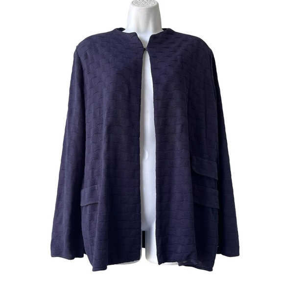 MISOOK Acrylic Knit Cardigan Jacket Size XL Denim Blue Texture Basket Waves - Picture 1 of 3
